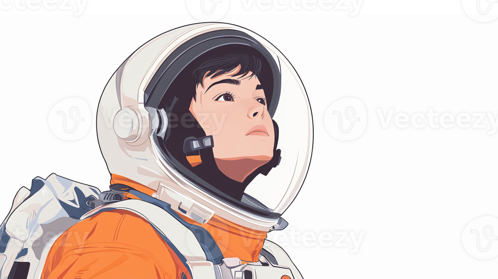 Young Astronaut in Space Helmet Looking Up with Determination on Transparent Background png