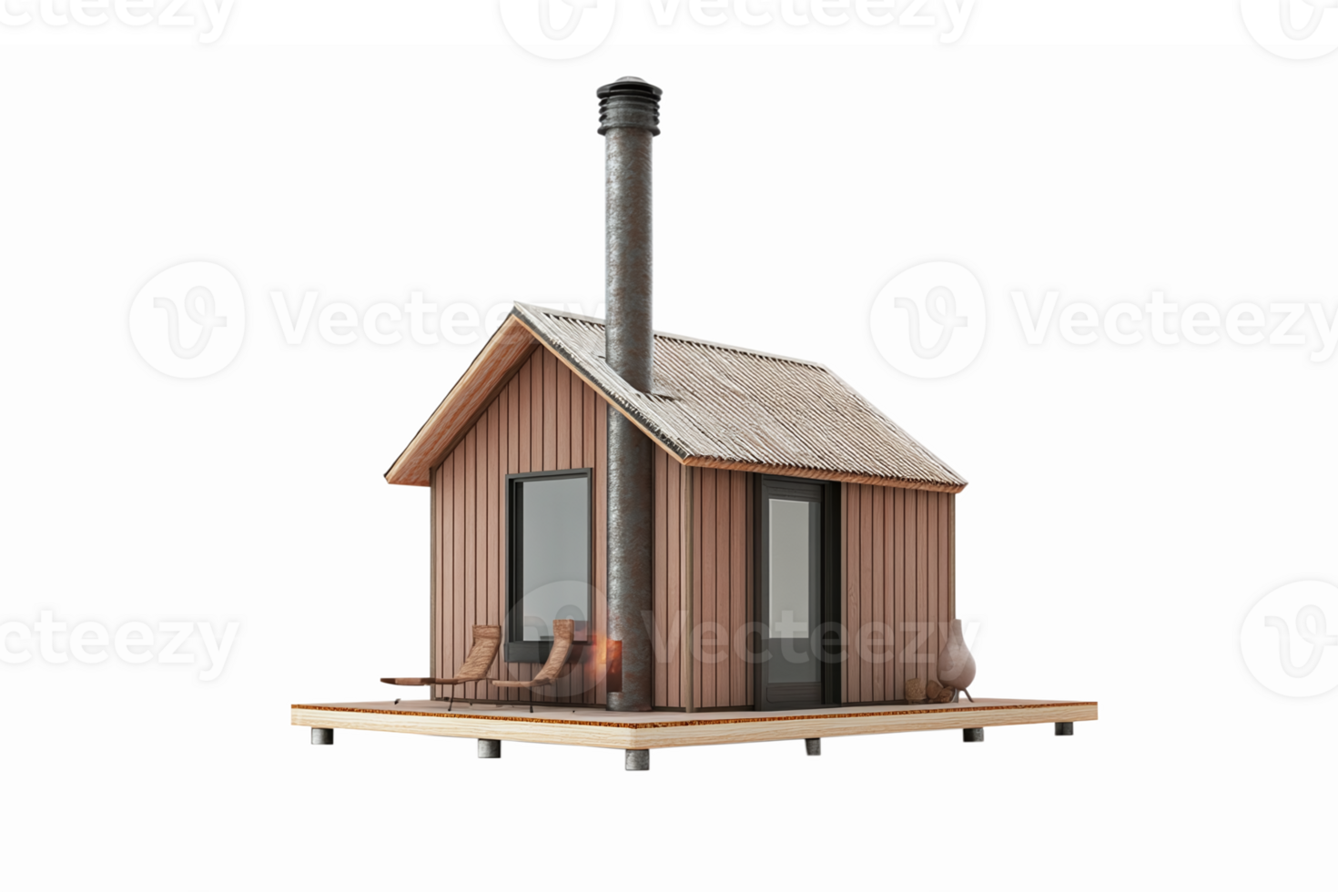 Cozy Rustic Cabin with Wood Deck Heater and Open Windows for Nature Retreat png