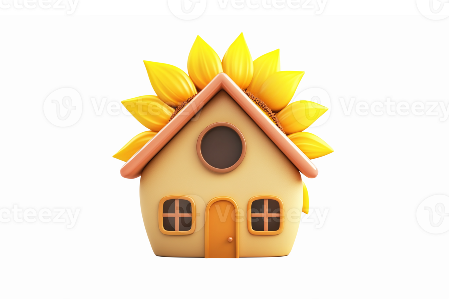 Cheerful House with Sunflower Roof Symbolizing Home and Happiness with Transparent Background png