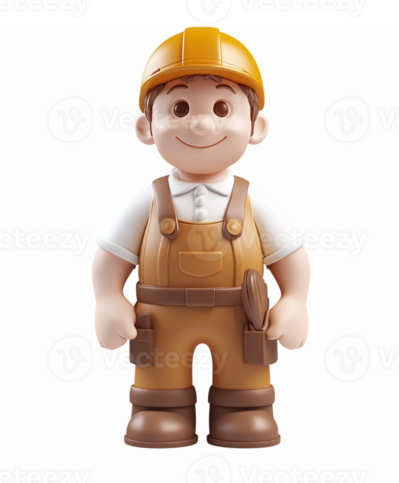 Cheerful Cartoon Construction Worker Character with Hard Hat and Tools for Kids Illustrations png