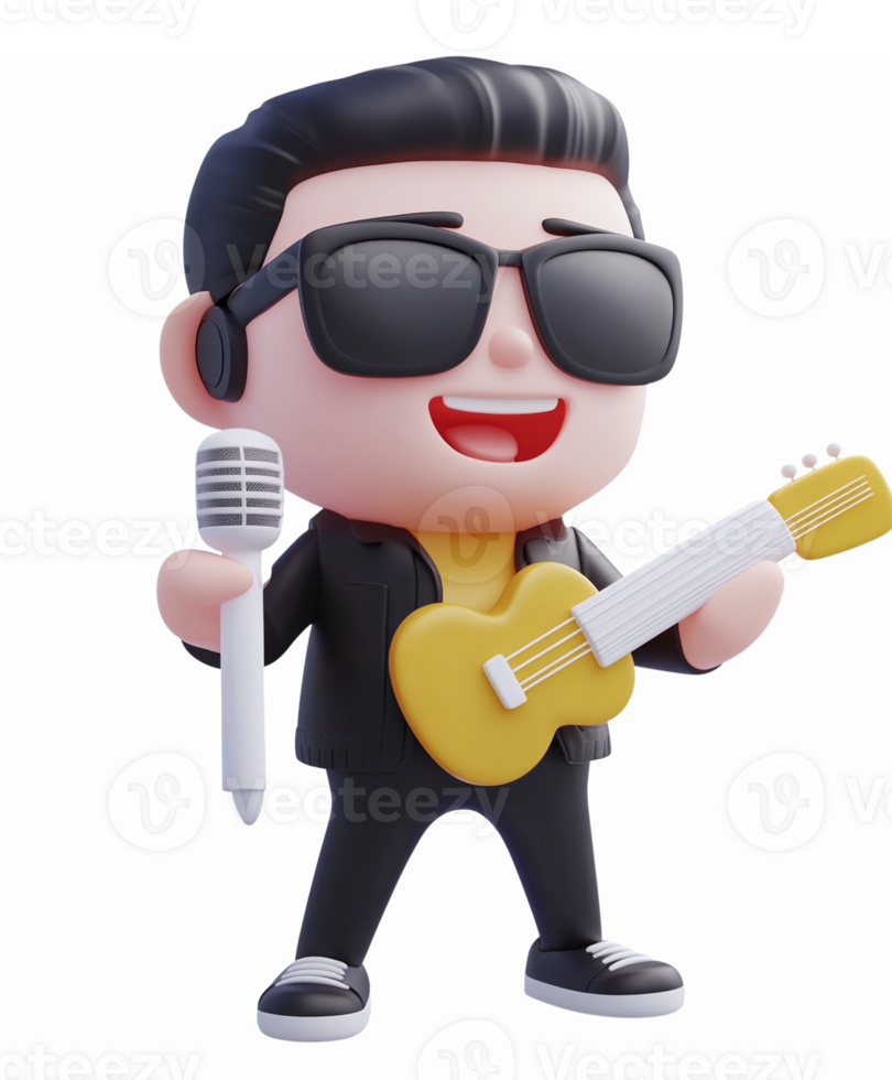 Cheerful Musician Character with Guitar Singing in Sunglasses Fun Illustration png