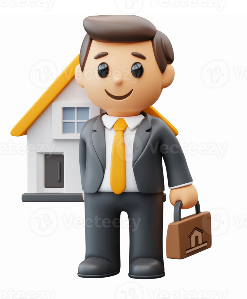 Professional Real Estate Agent Holding Briefcase Standing Next to House Character png