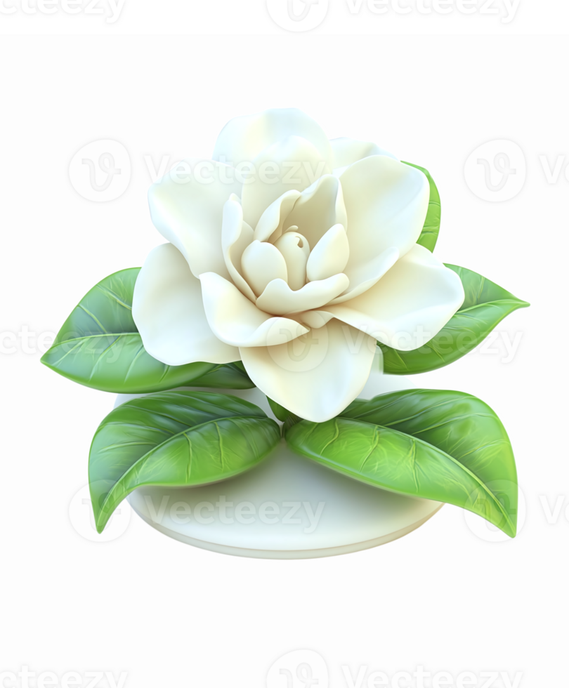 Realistic White Magnolia Flower with Green Leaves Decorative Floral Element on Transparent Background png