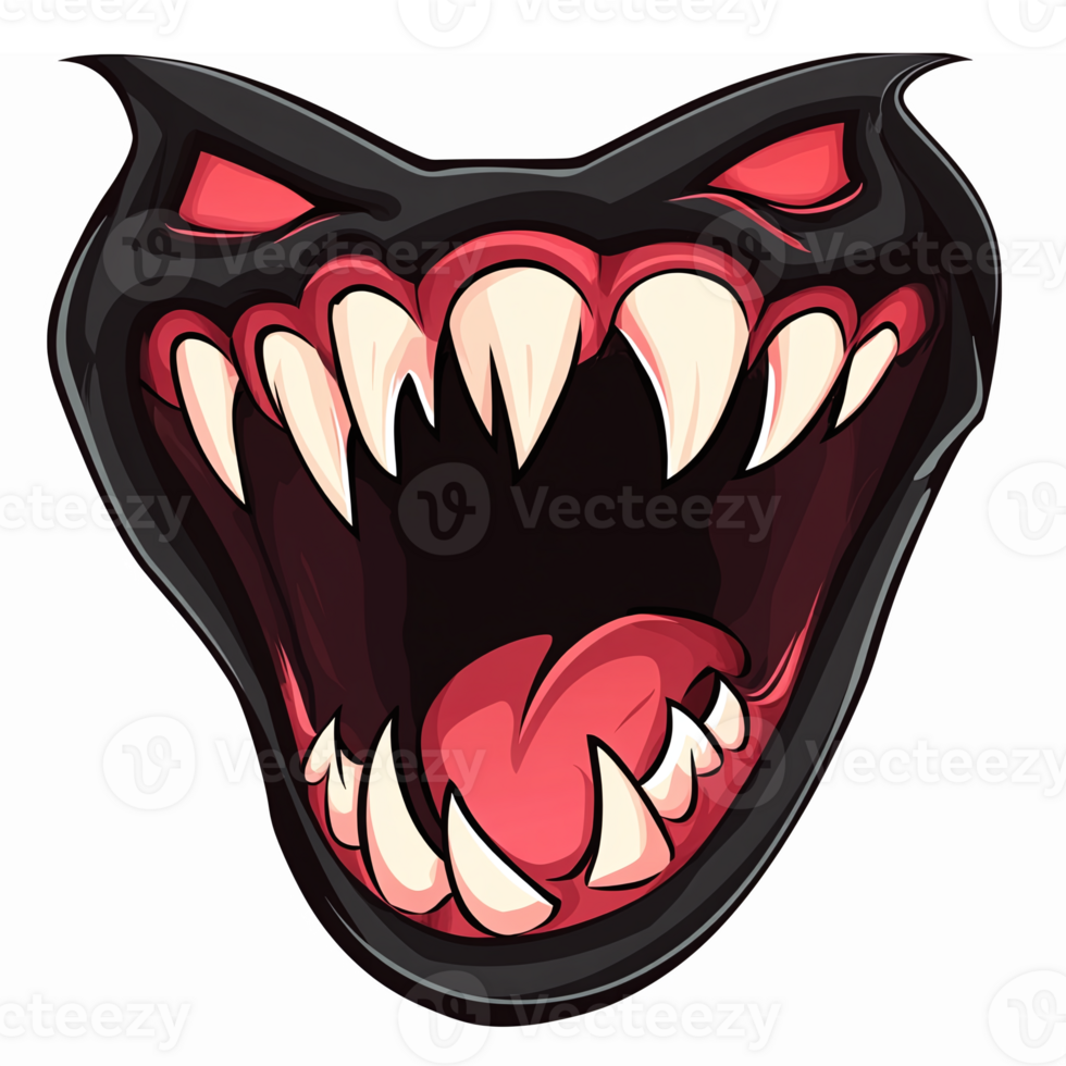 Fierce Monster Face Illustration with Open Mouth and Sharp Teeth for Gaming and Fantasy Designs png