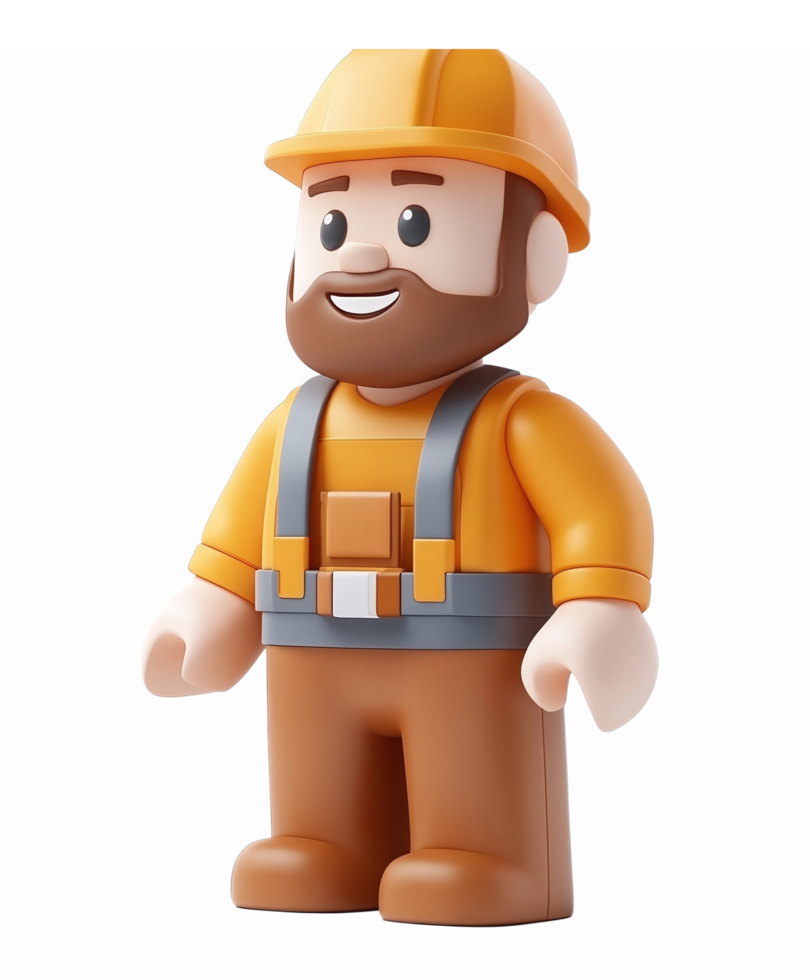 Cheerful Construction Worker Character in Orange Uniform with Hard Hat and Friendly Smile png