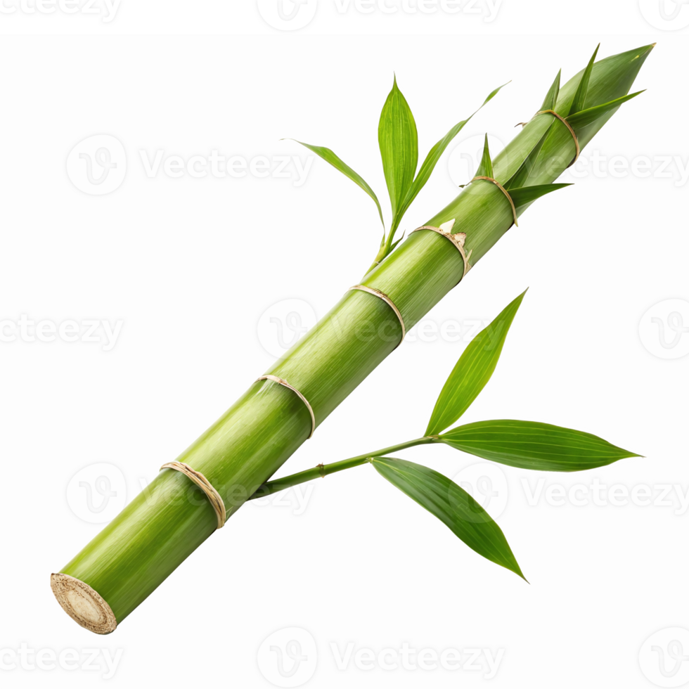 Realistic Green Bamboo Stem with Leaves on Transparent Background for Natural Designs png