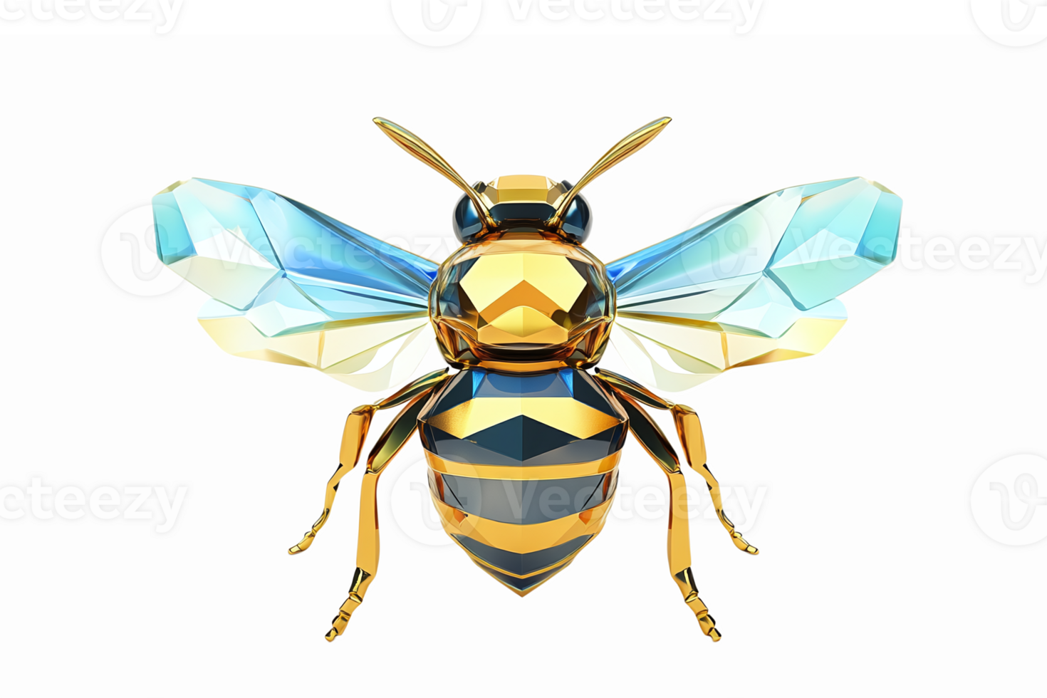 Stunning 3D Polygonal Bee with Transparent Wings for Nature and Environmental Themes png