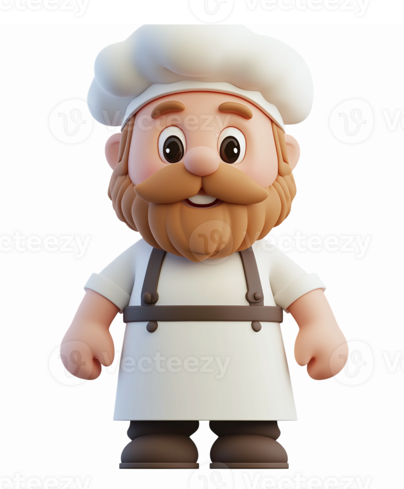 Cheerful Cartoon Chef Character in White Uniform with Big Beard for Culinary Illustrations png