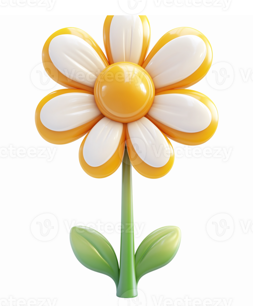 Colorful 3D Daisy Flower Illustration with Vibrant Yellow Petals and Green Stem for Spring Designs png
