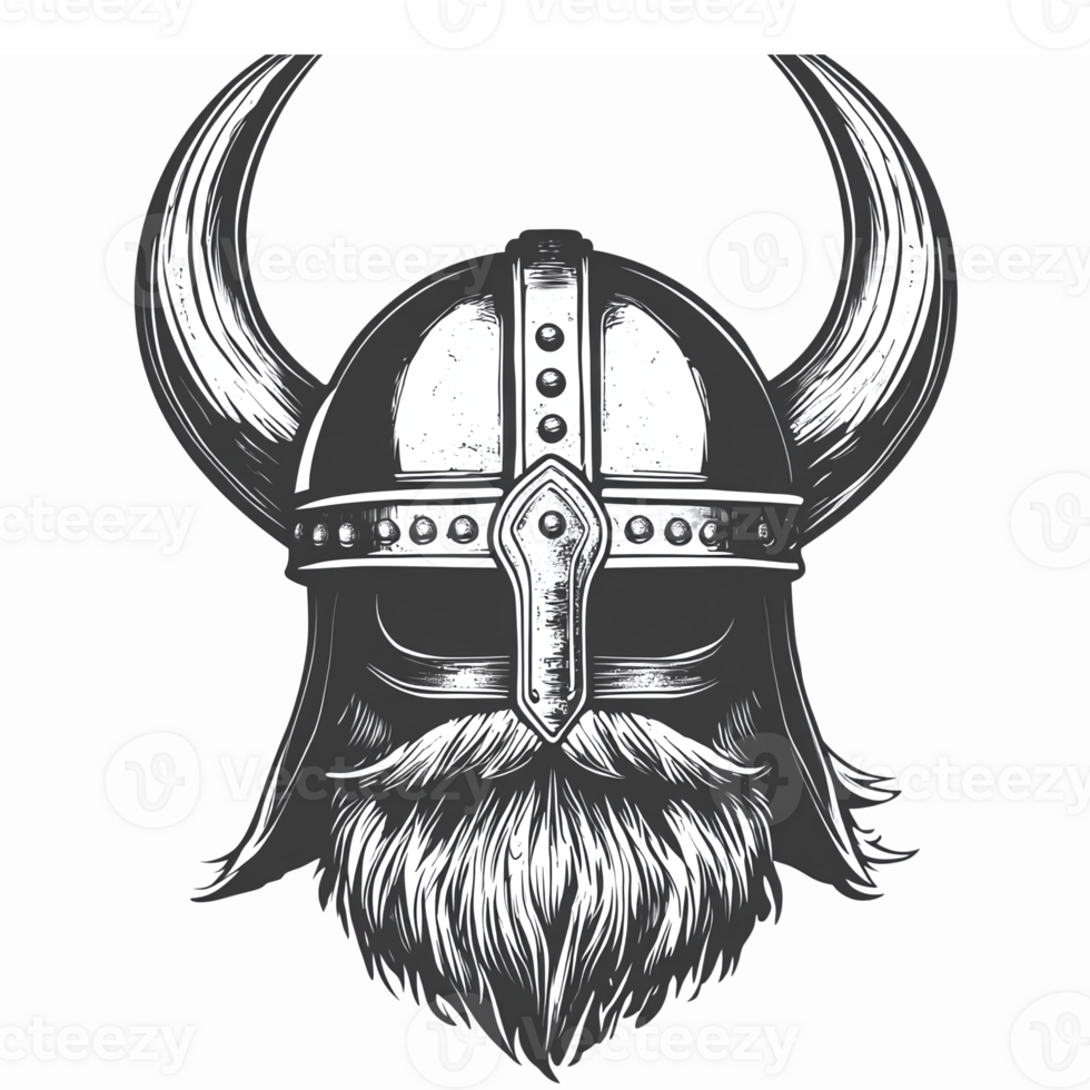 Viking Warrior Helmet with Horns and Beard for Nordic Culture and Historical Themes png