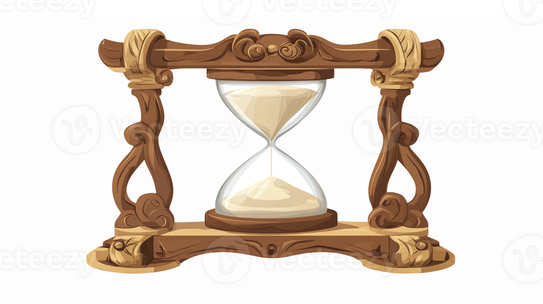 Elegant Vintage Hourglass with Ornate Wooden Frame Representing the Passage of Time png