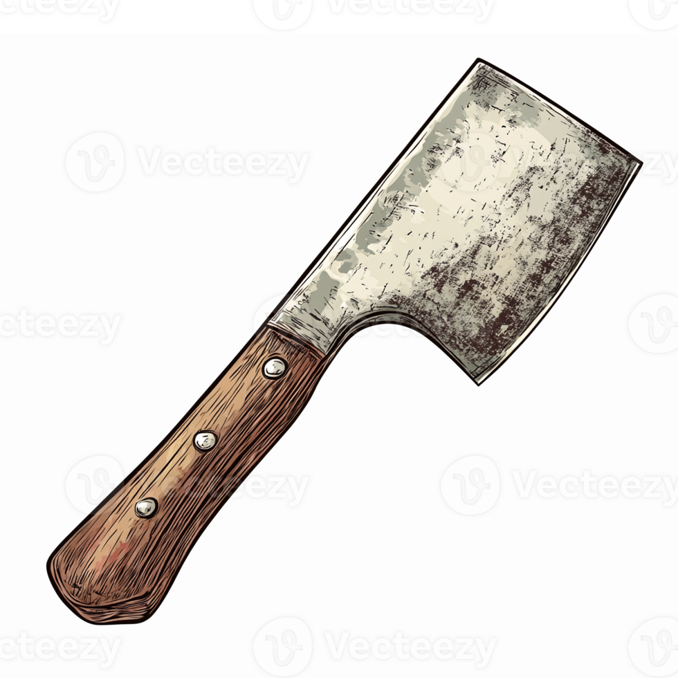 Realistic Kitchen Cleaver with Wooden Handle Perfect for Cooking and Culinary Illustrations png