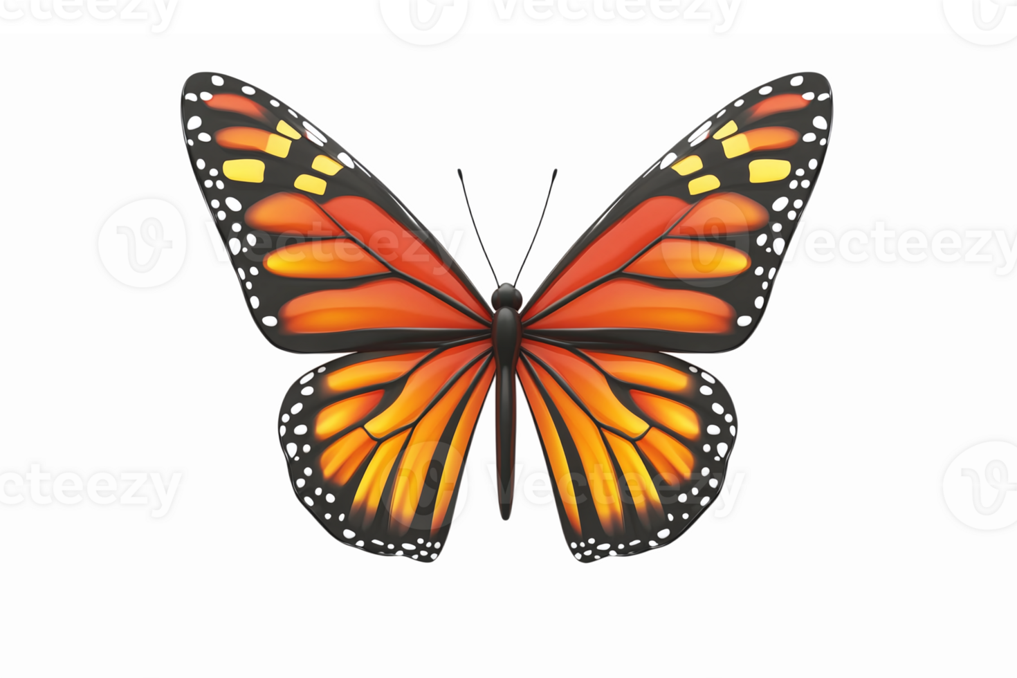 Realistic Monarch Butterfly Design with Vibrant Orange and Black Colors for Nature Themes png