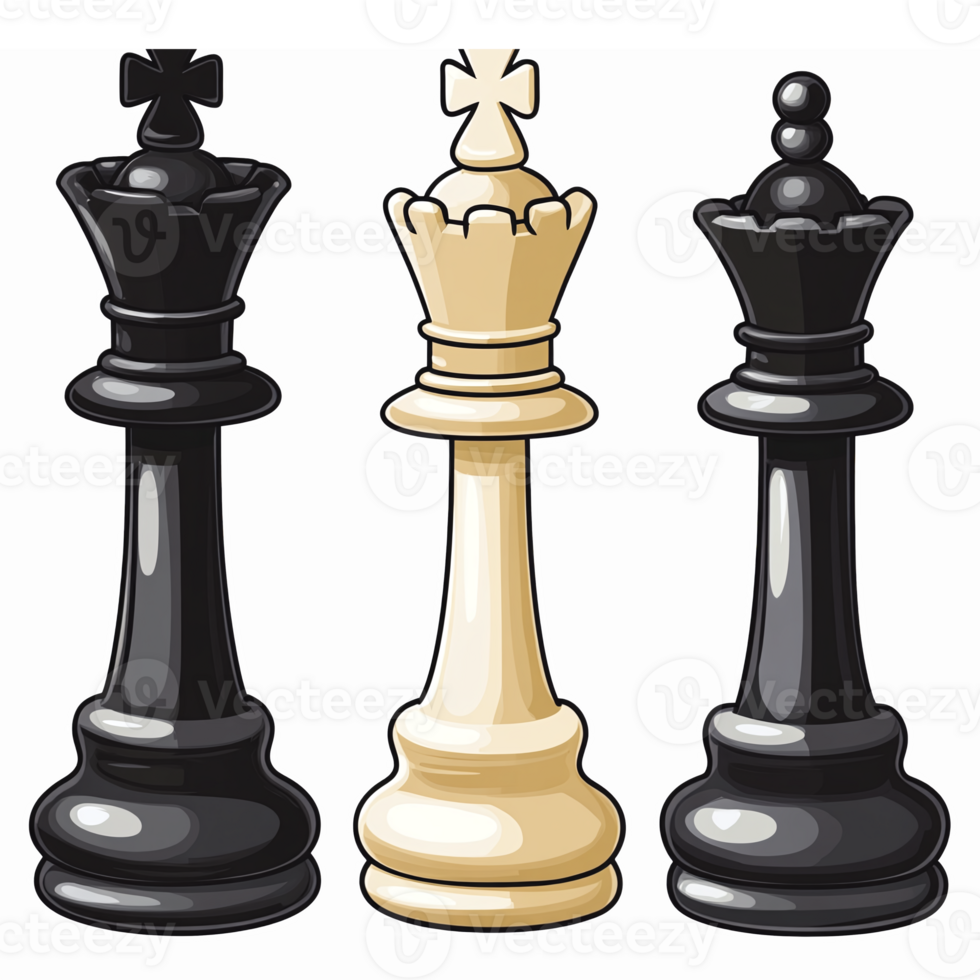 Stylized Chess Kings in Black and White with Transparent Background for Game Design and Marketing png