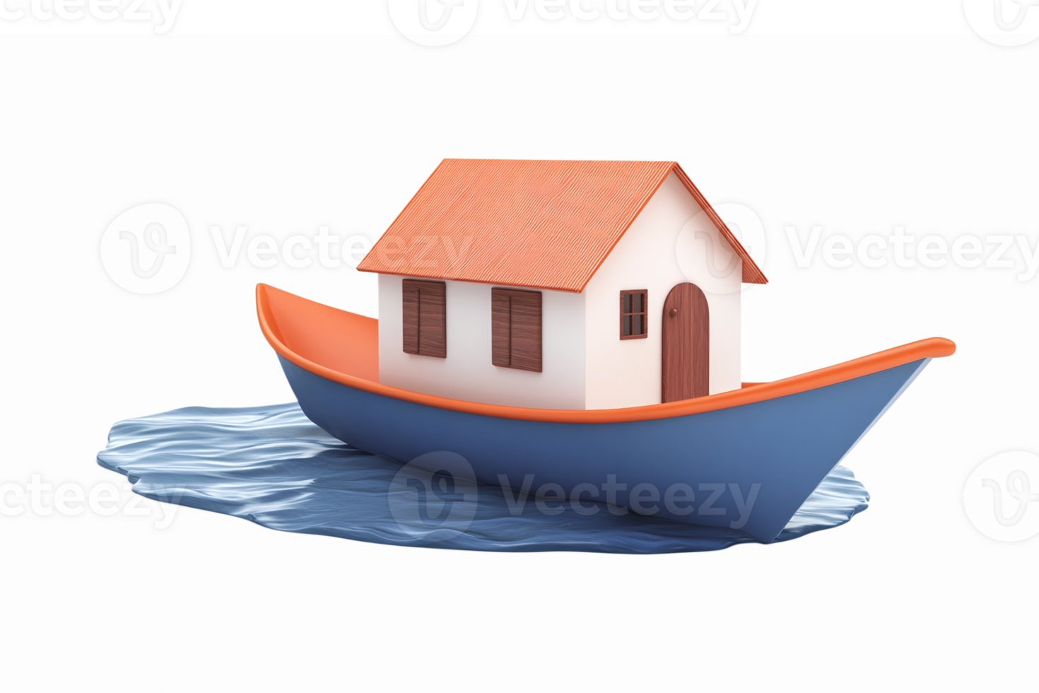 Colorful House on a Boat Floating on Water with a Transparent Background png