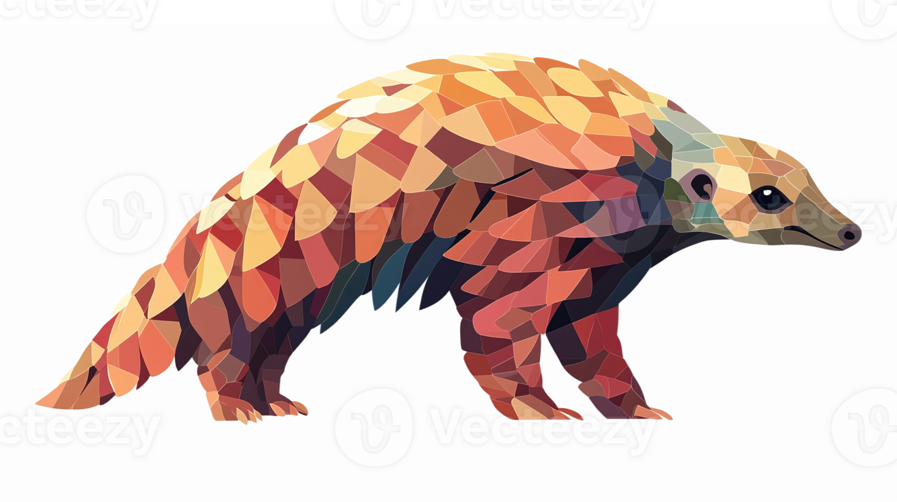 Colorful Geometric Pangolin Illustration in Vibrant Polygon Style with Transparent Background png