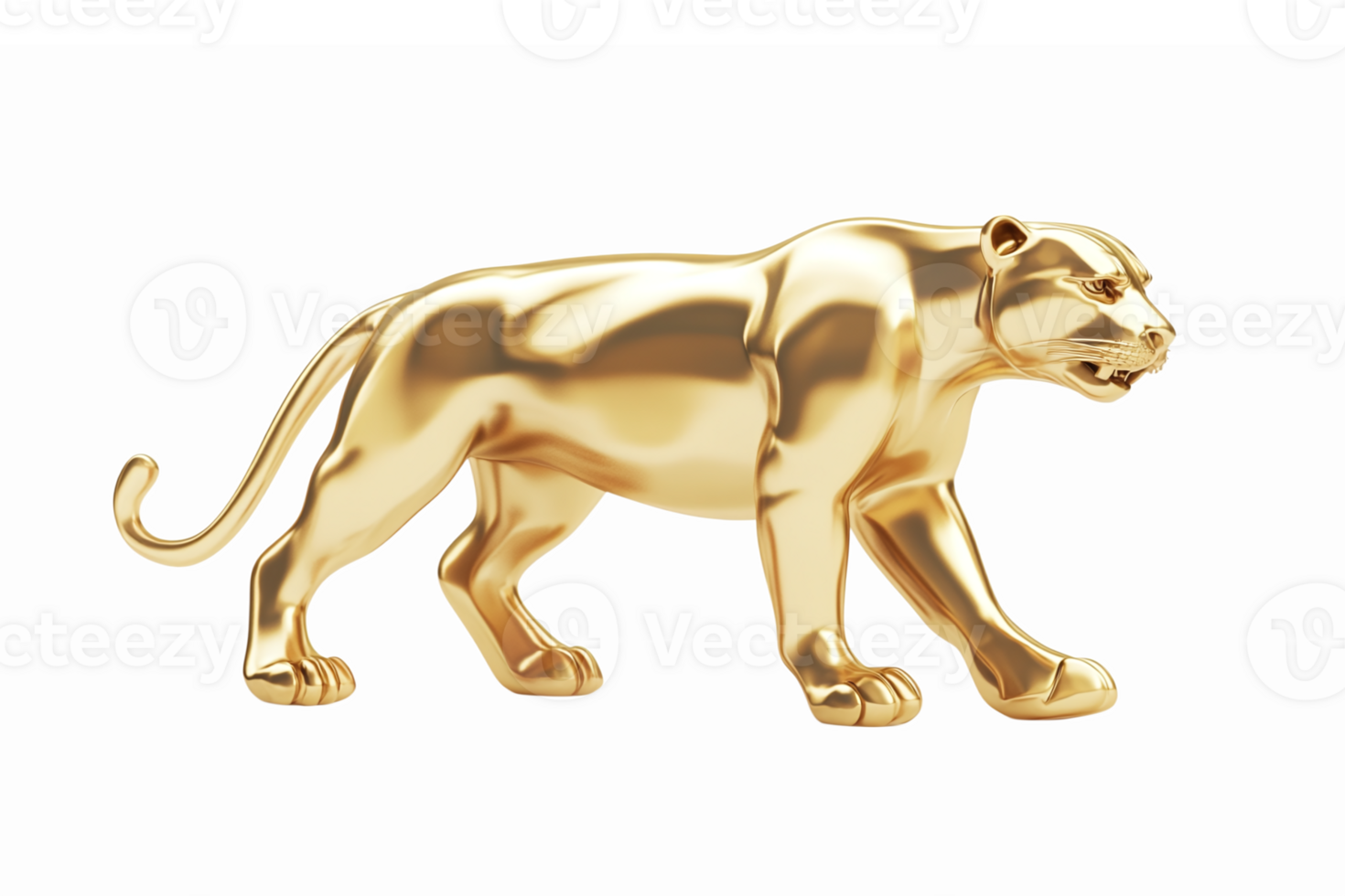 Gold Panther Sculpture Rendered in 3D Highlighting Strength Elegance and Luxury png