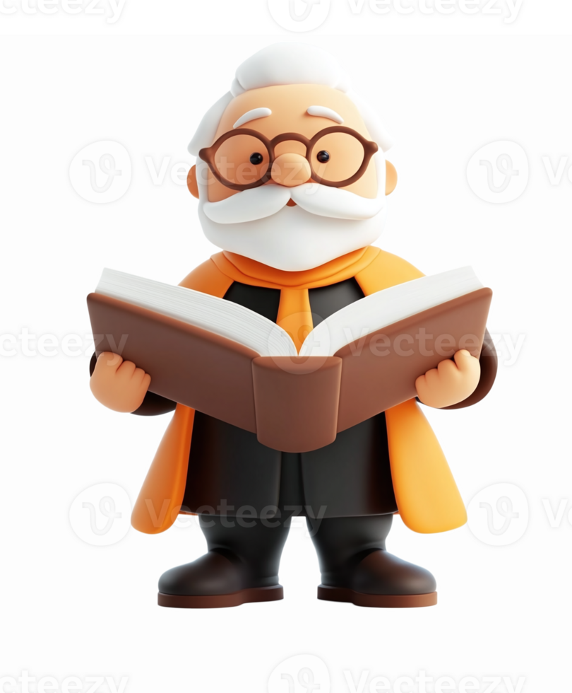 Whimsical Teacher Character Holding a Book with Glasses and Orange Scarf for Education Themes png