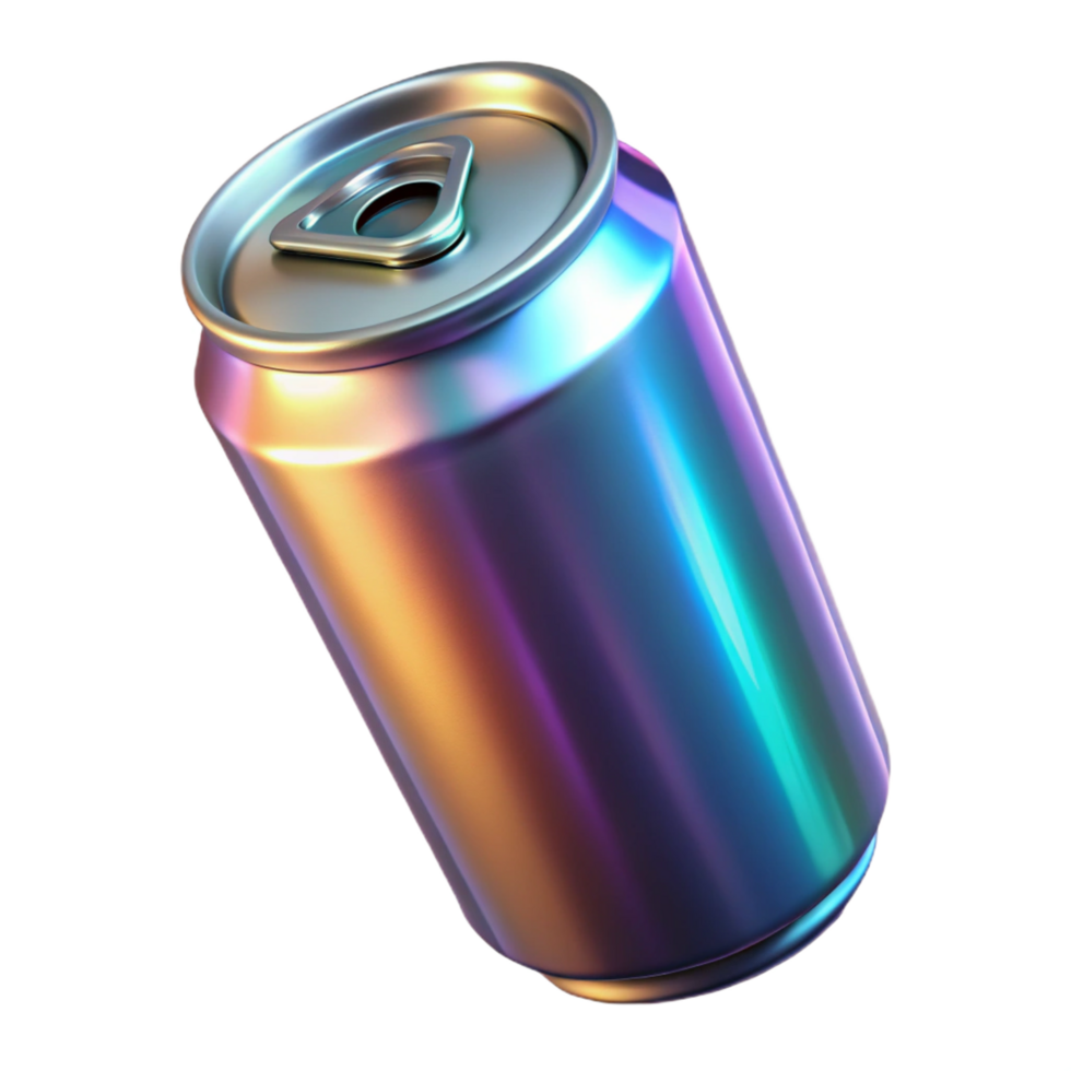 magnificent creative Energy drink can, futuristic label, metallic finish premium png