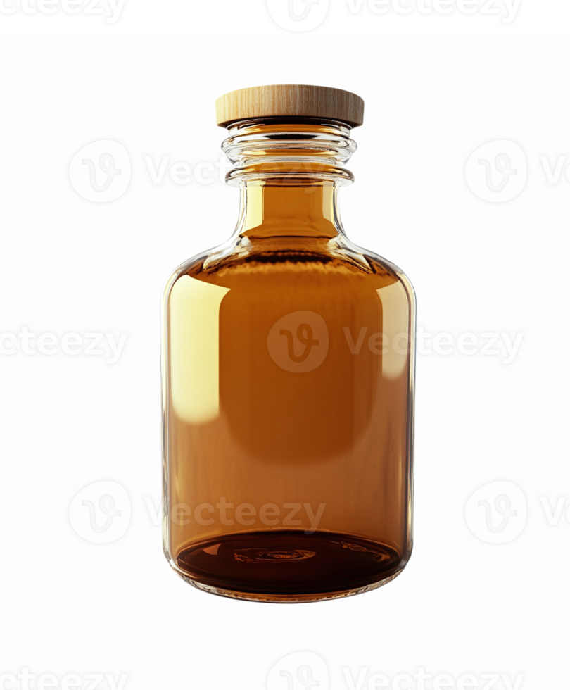 Amber Glass Bottle with Wooden Cap for Essential Oil or Medicinal Liquid Storage png