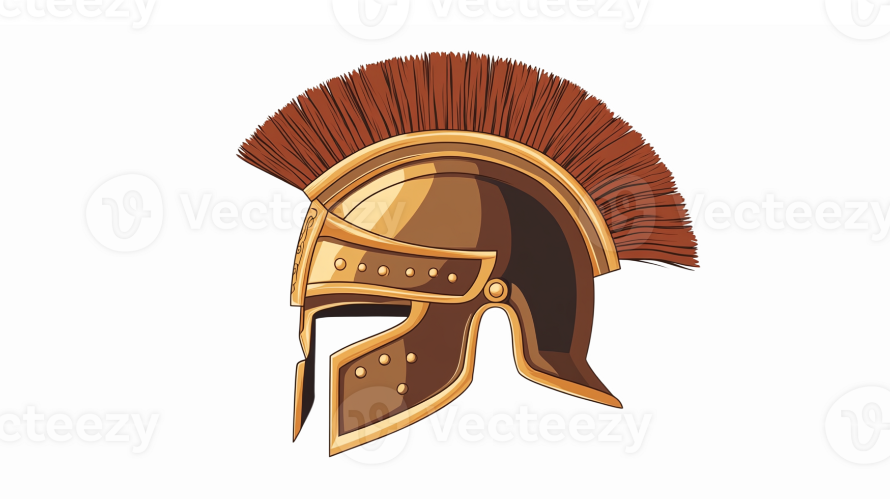 Illustrative Golden Roman Spartan Helmet with Red Plume on Transparent Background png