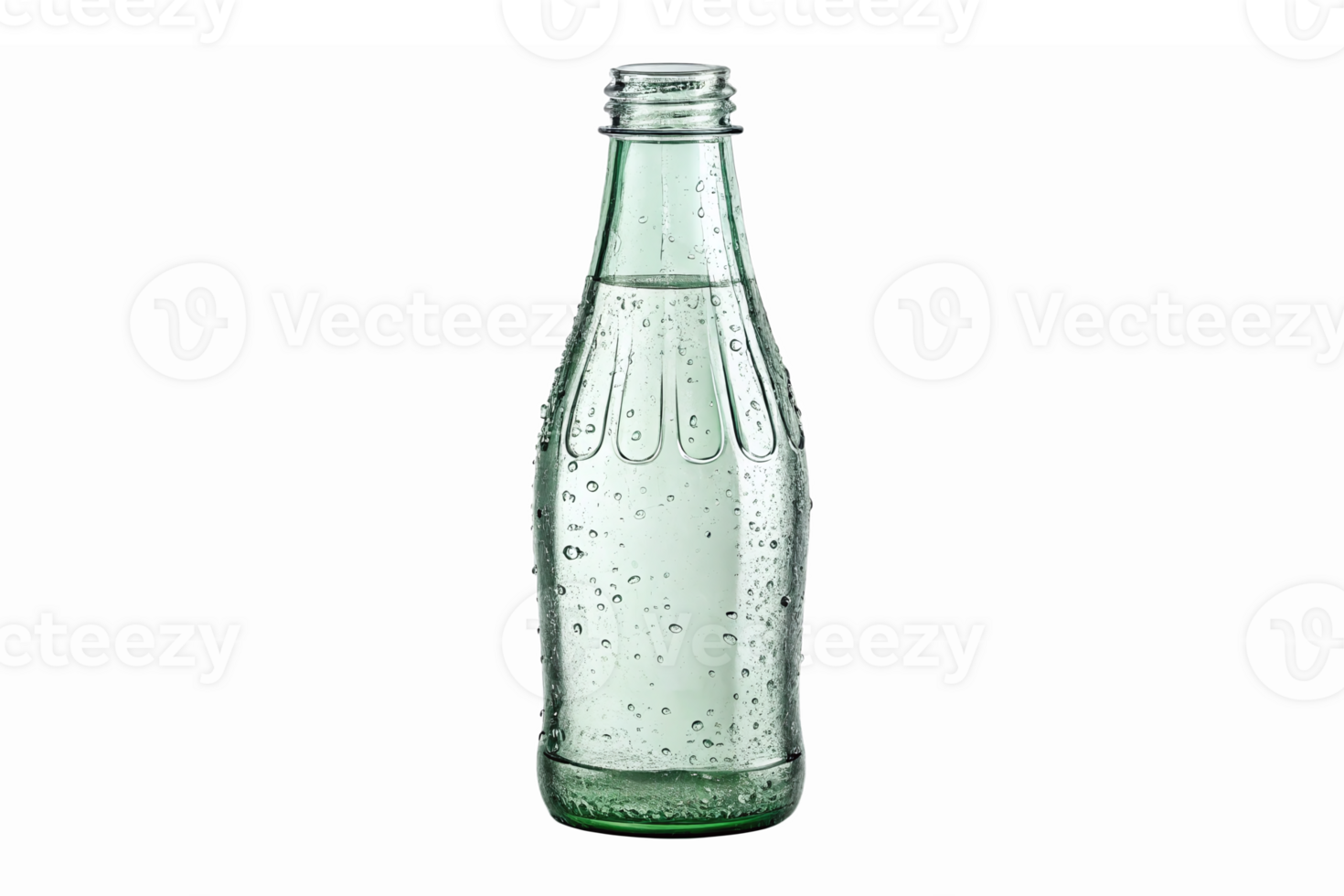 Clear Glass Bottle with Sparkling Water and Bubbles on Transparent Background png