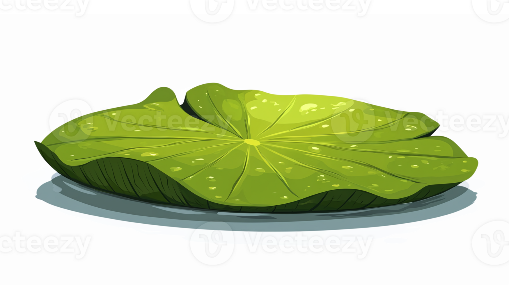 Realistic Green Lotus Leaf Illustration with Water Droplets on a Transparent Background png