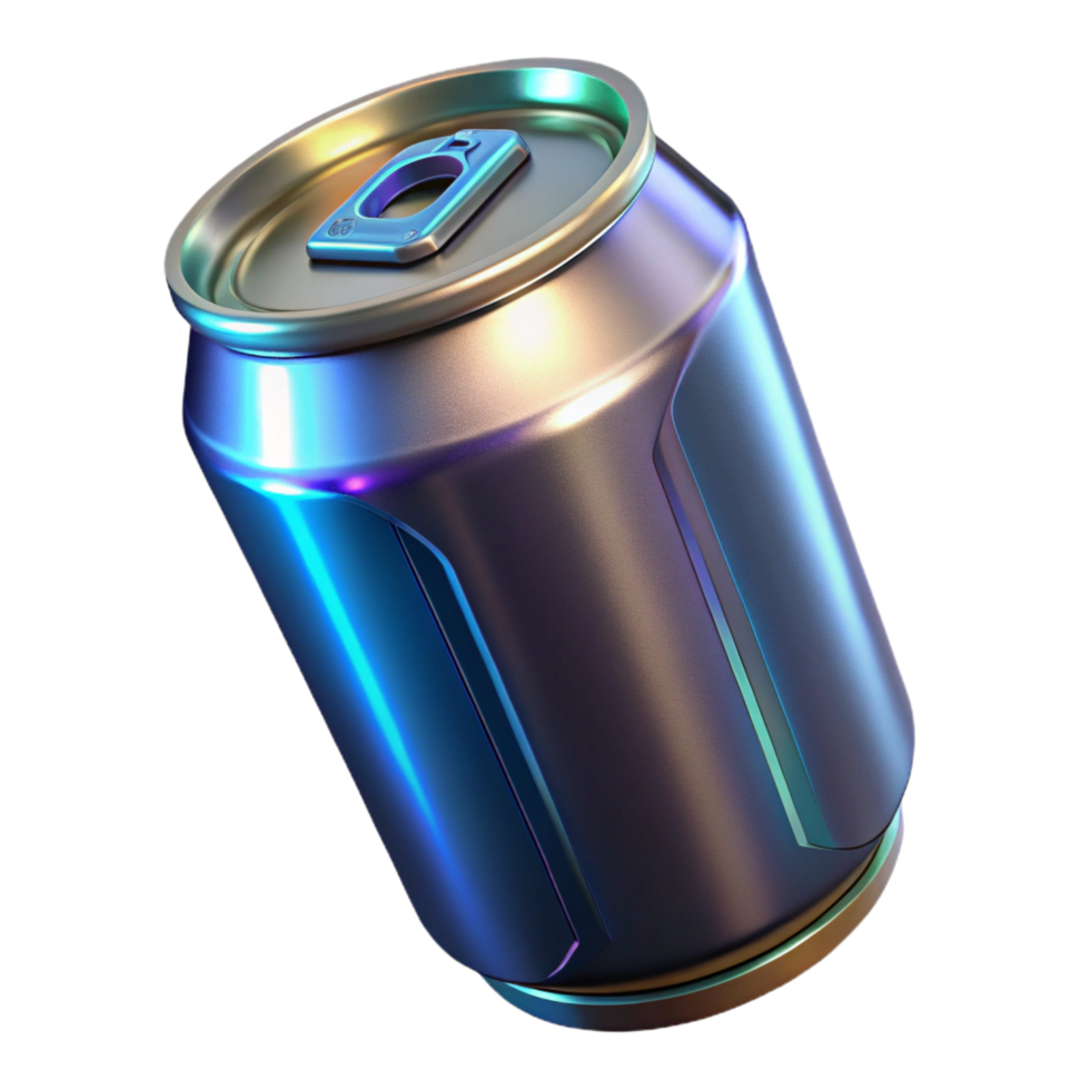 stunning contemporary Energy drink can, futuristic label, metallic finish premium png