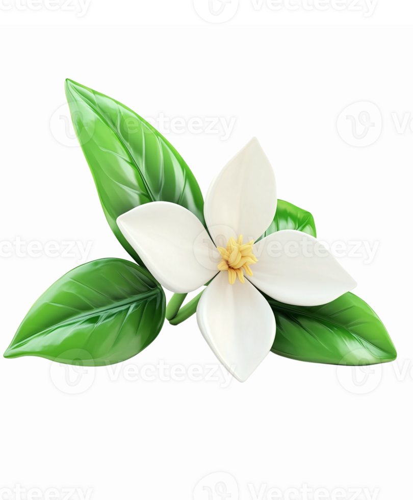 Elegant White Flower with Green Leaves on Transparent Background for Floral Designs png