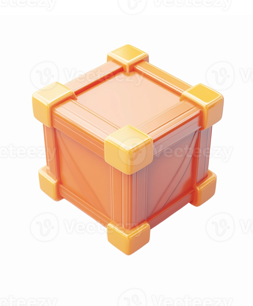 3D Orange Treasure Chest with Yellow Corners for Game Design and Animation Projects png
