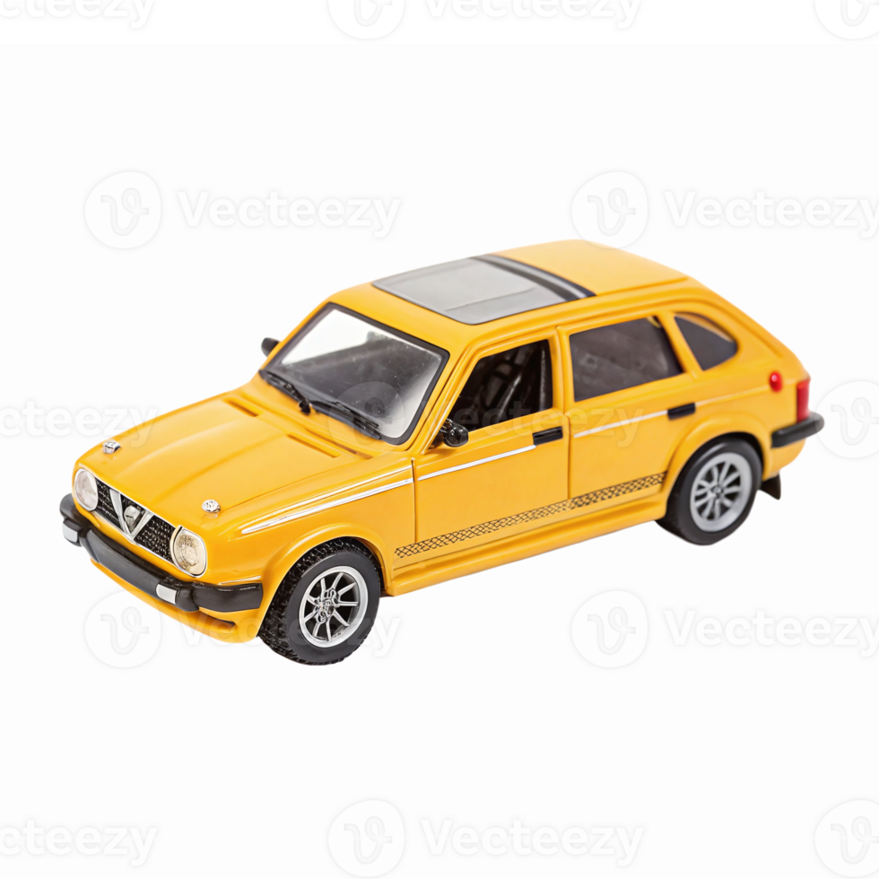 Detailed Yellow Model Car Replicating Classic Design with Realistic Features for Collectors png