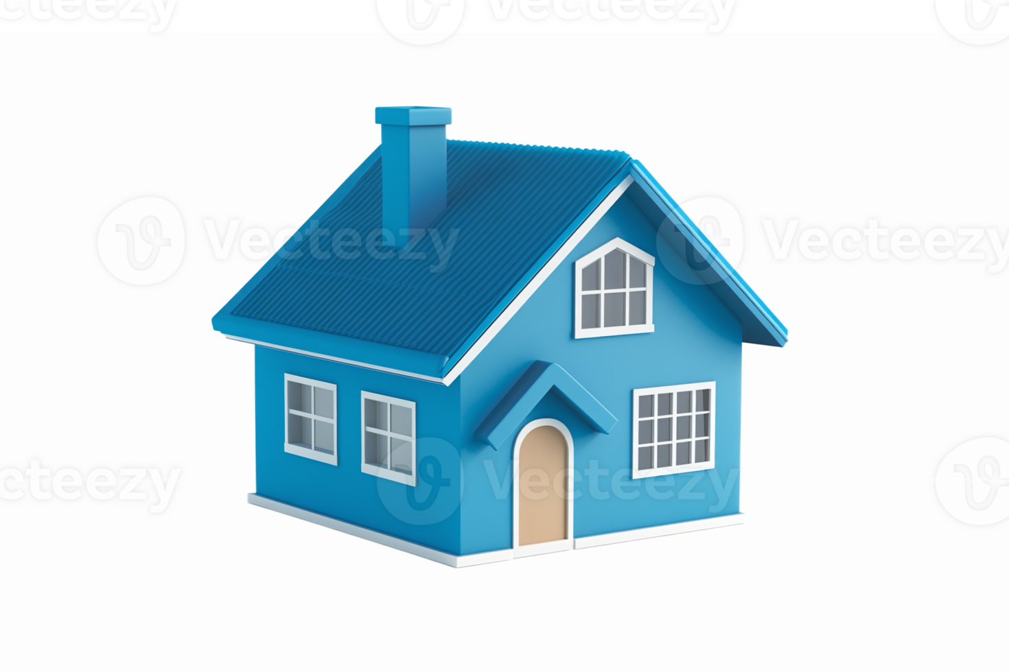 Vibrant Blue House with Chimney for Real Estate Marketing and Home Design Projects png