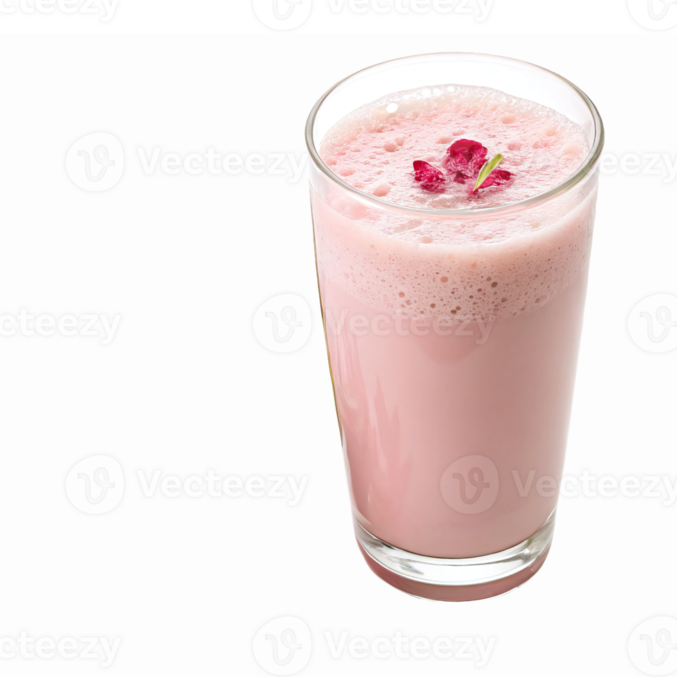 Refreshing Pink Smoothie with Rose Petal Garnish in a Clear Glass png