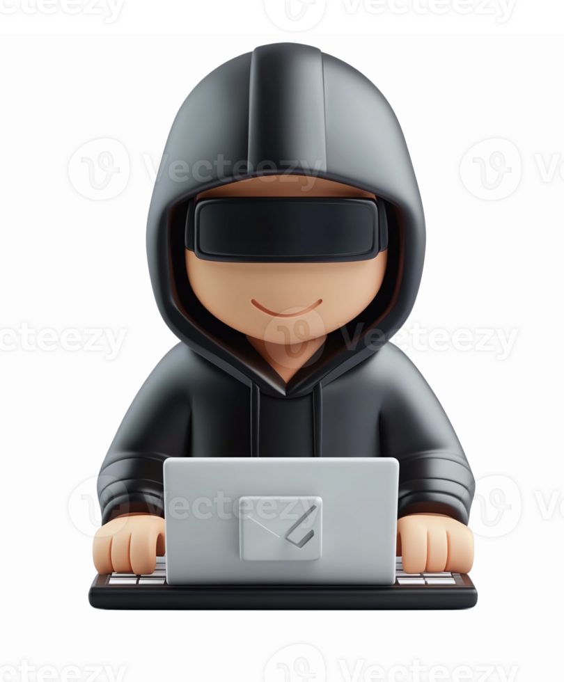 Stylized Hacker Character with Laptop and Hooded Jacket in Modern Digital Environment png