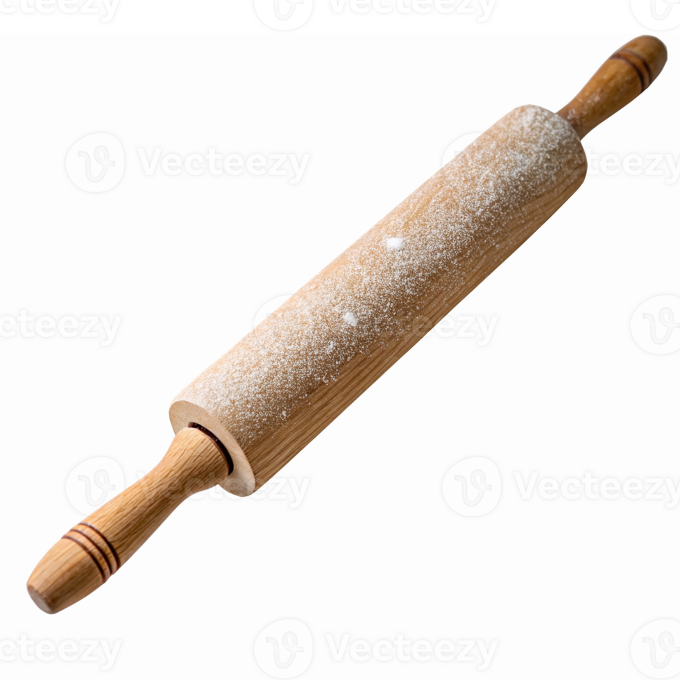 Wooden Rolling Pin with Sugar for Baking and Cooking on Transparent Background png
