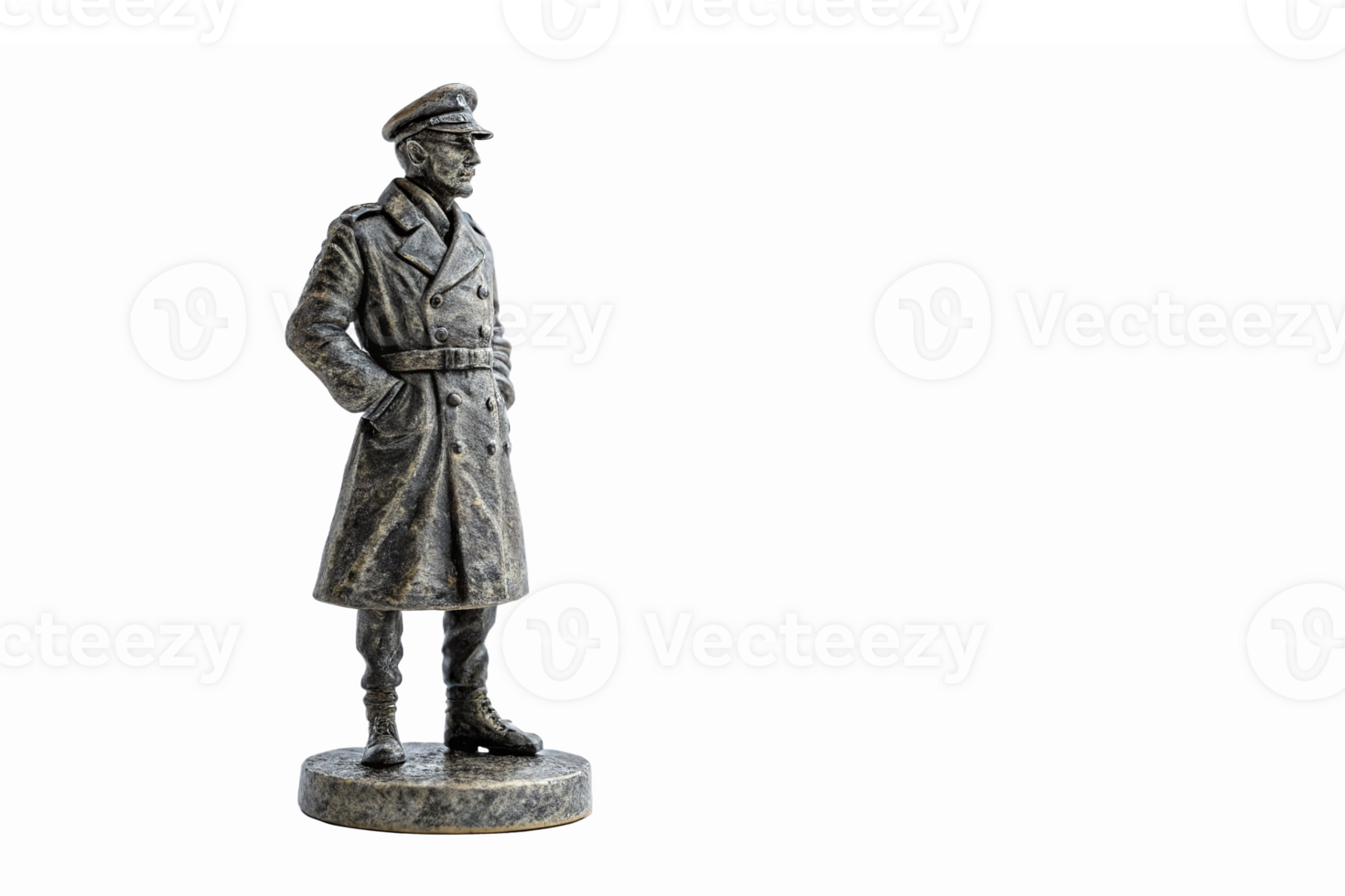 Bronze Figurine of a Military Officer Standing Proudly in Uniform with Detailed Base png