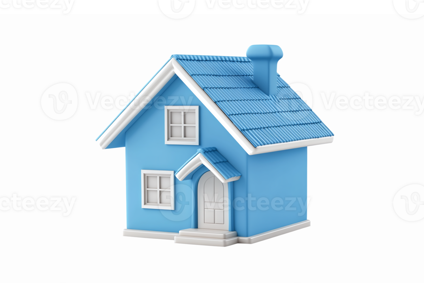Colorful Blue Cottage House Model with White Trim and Detailed Roof for Home Design Projects png