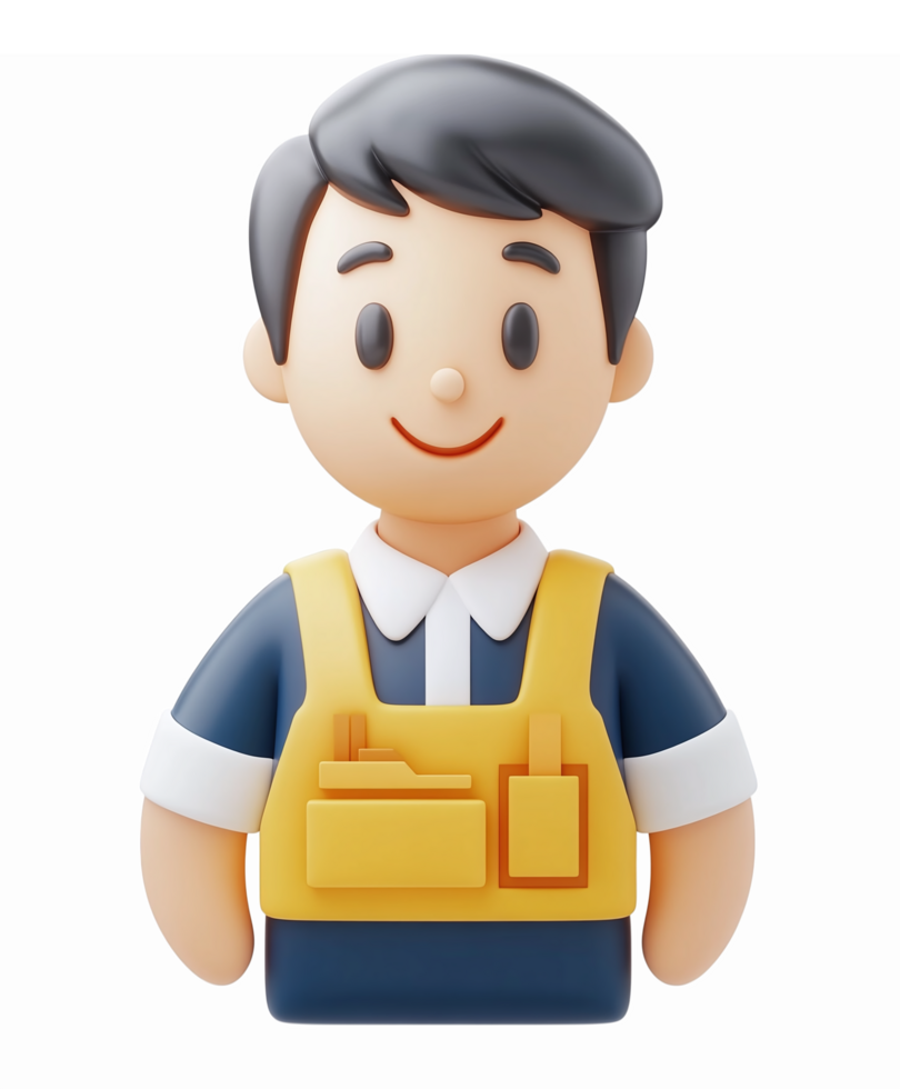 Smiling Male Character in Work Attire with Yellow Toolbelt for Construction and Trades png