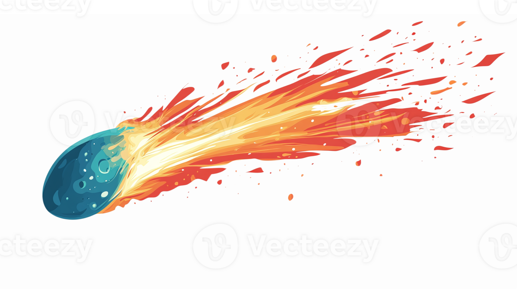 Meteor Swinging Through Space with Fiery Trails and Bright Comet Elements png