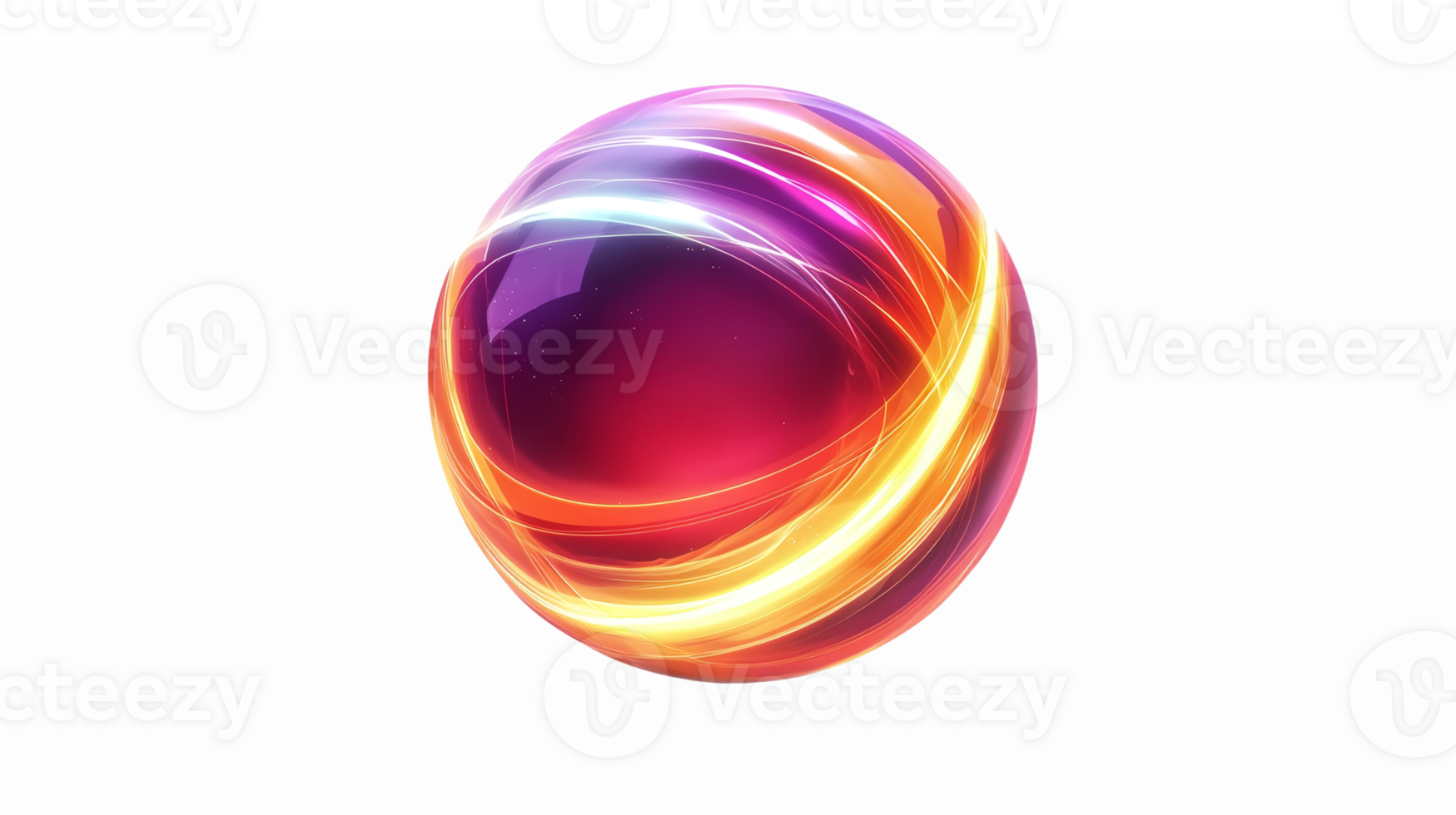 Glowing Abstract Sphere with Vibrant Light Trails and Swirling Colors on Transparent Background png