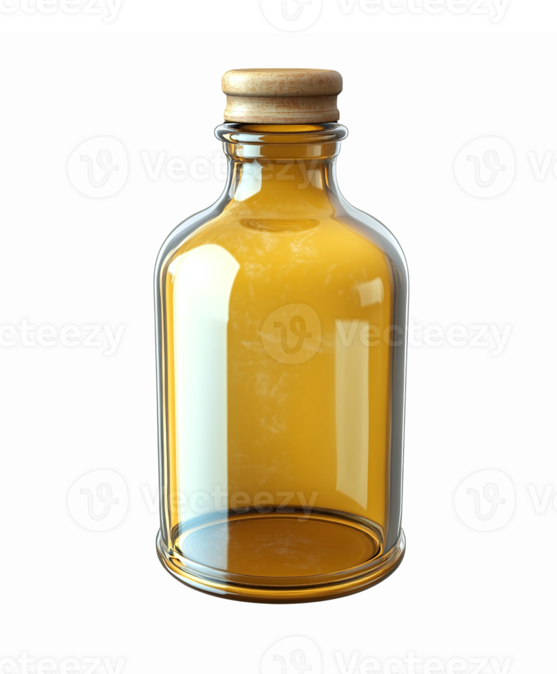 Transparent Amber Glass Bottle with Wooden Cap Decorative Container for Home or Kitchen png
