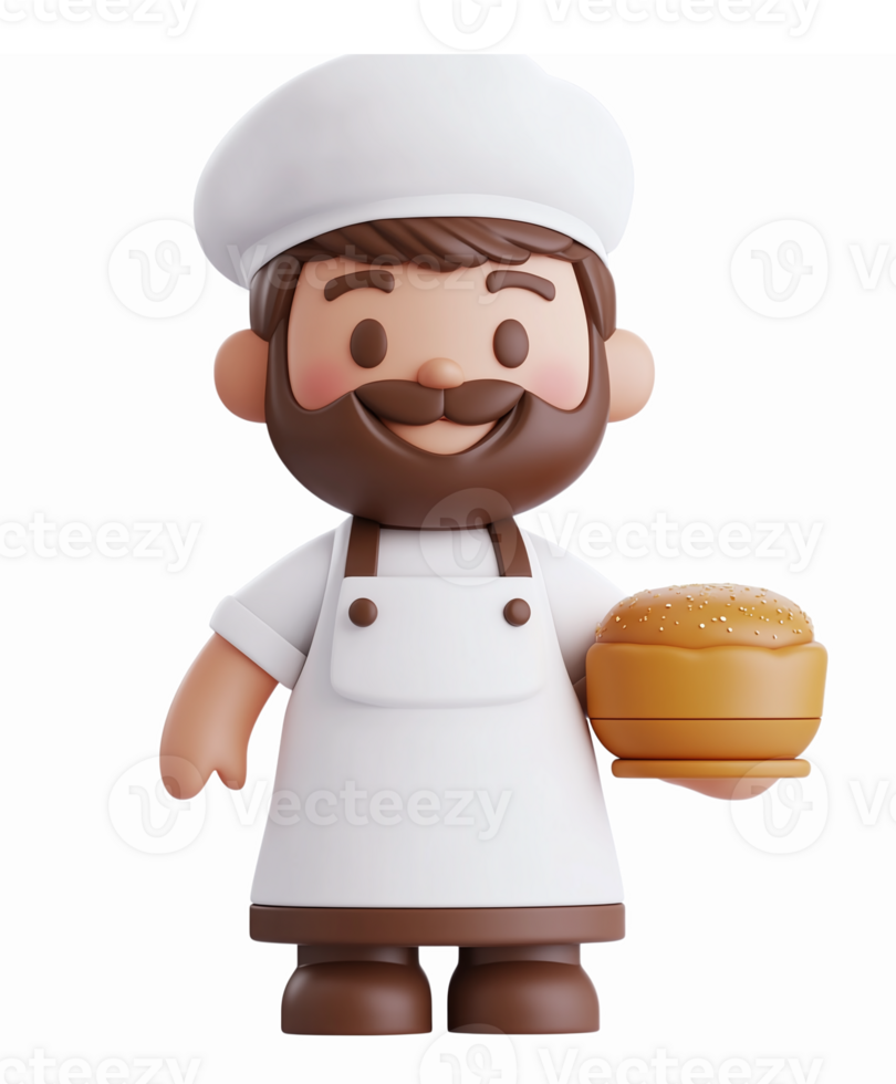 Cute Cartoon Chef Character Holding Freshly Baked Bread in Round Loaf Form for Culinary Design png