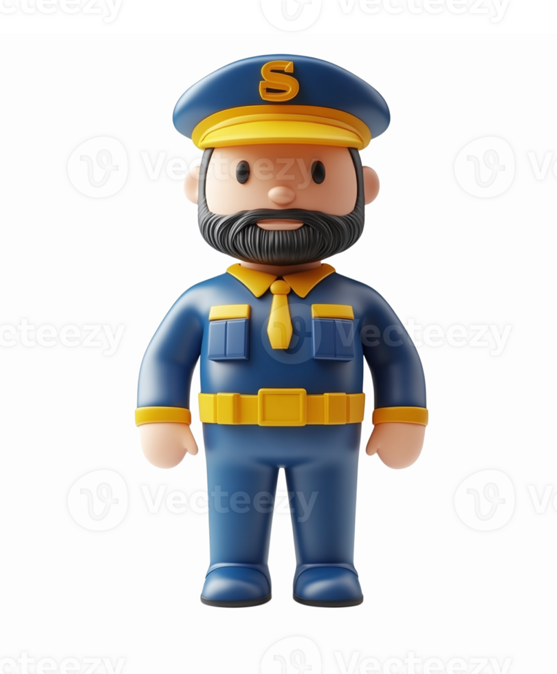 Friendly Cartoon Police Officer Character with Blue Uniform and Cap for Educational Resources png