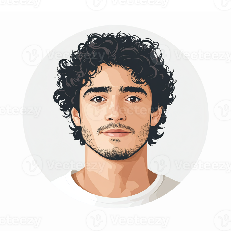 Realistic Portrait of a Young Man with Curly Hair in a Minimalistic Style png