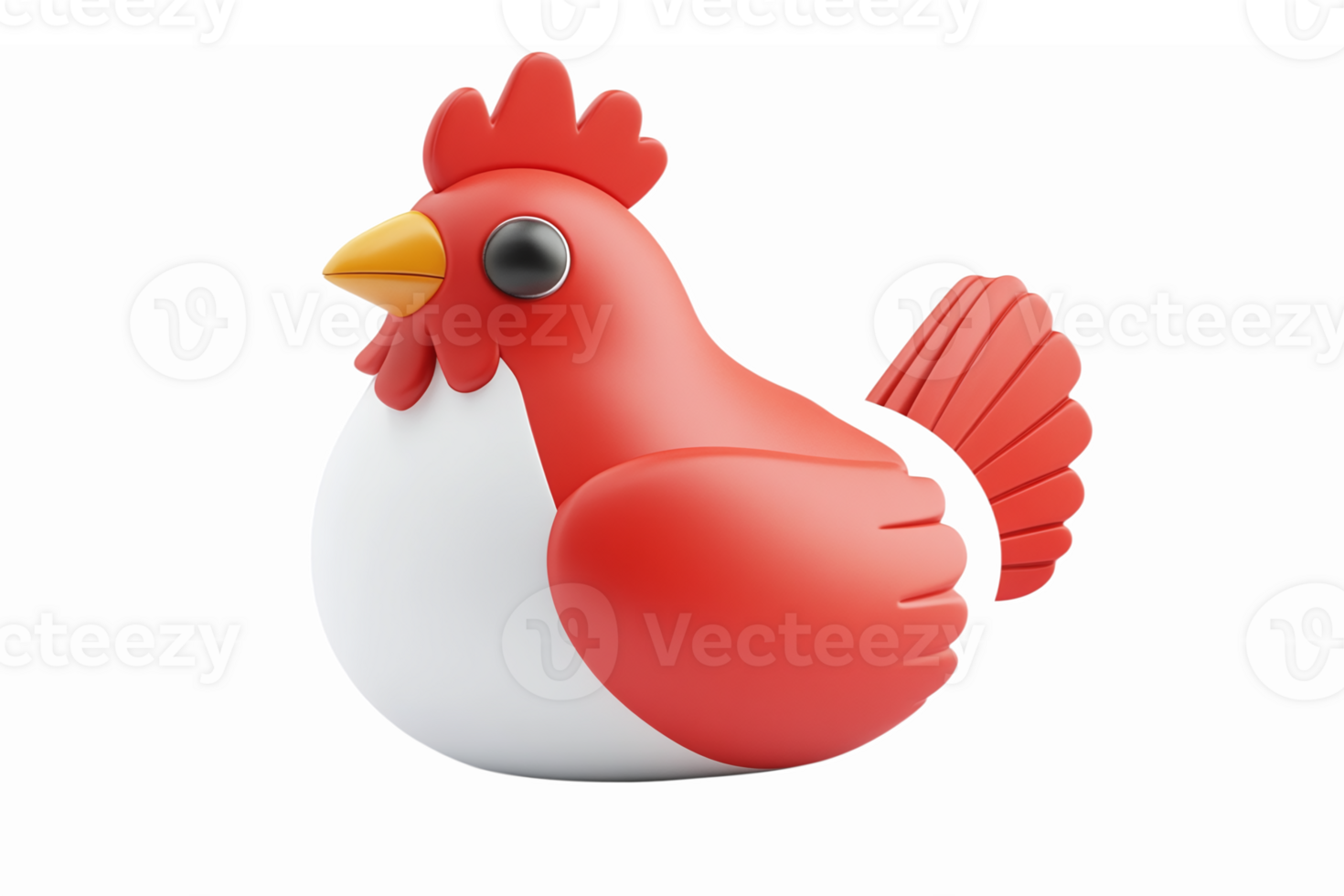 Cute Cartoon Chicken Character in 3D Style with Red and White Color Scheme png