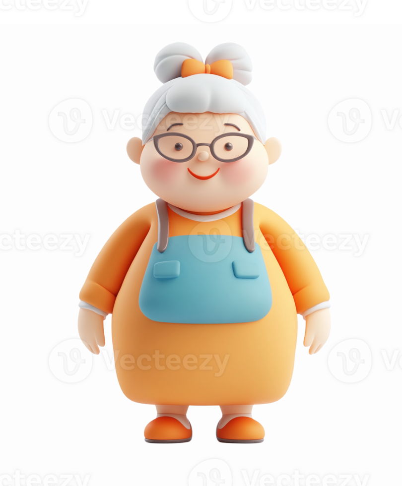Cute Cartoon Character of an Elderly Woman with Glasses Smiling in a Colorful Outfit png