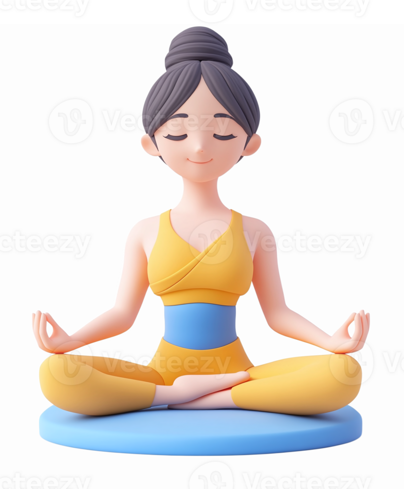 Yoga Meditation Woman in Comfortable Pose with Relaxing Expression and Colorful Outfit png