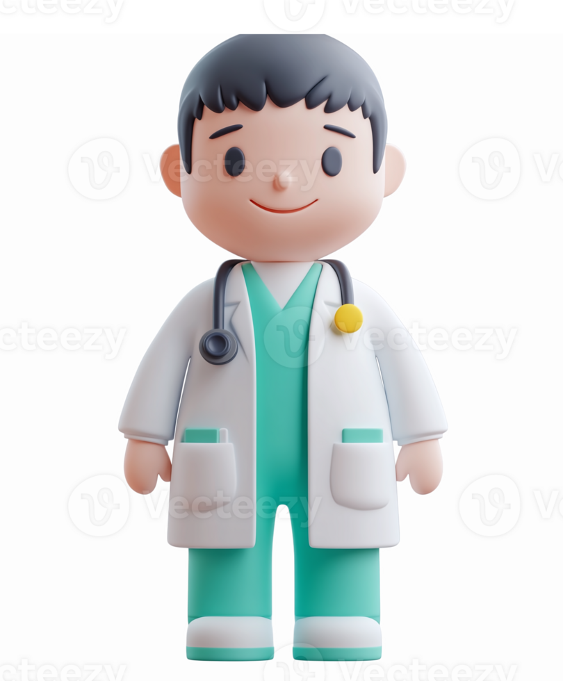 Cute Doctor Character with Stethoscope and Smiling Face in Scrubs and Lab Coat png