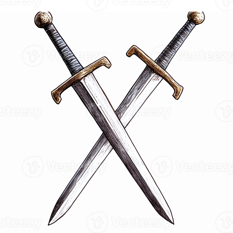 Crossed Swords Symbolizing Strength Battle Honor Medieval Weapons Design png