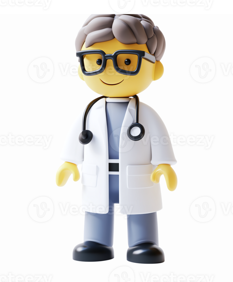 Friendly Doctor Character with Glasses and Stethoscope in Lab Coat for Healthcare Education png